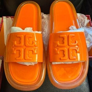 New Tory Burch Orange/Nectar Bubble Jelly Slides Size 7